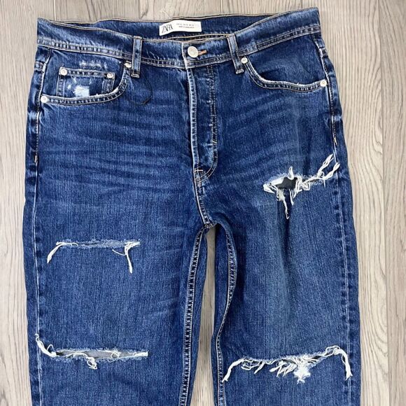 Zara Women Size 32 Distressed High Rise Cotton Straight Fit Denim NEW Jeans Boho - Picture 6 of 11